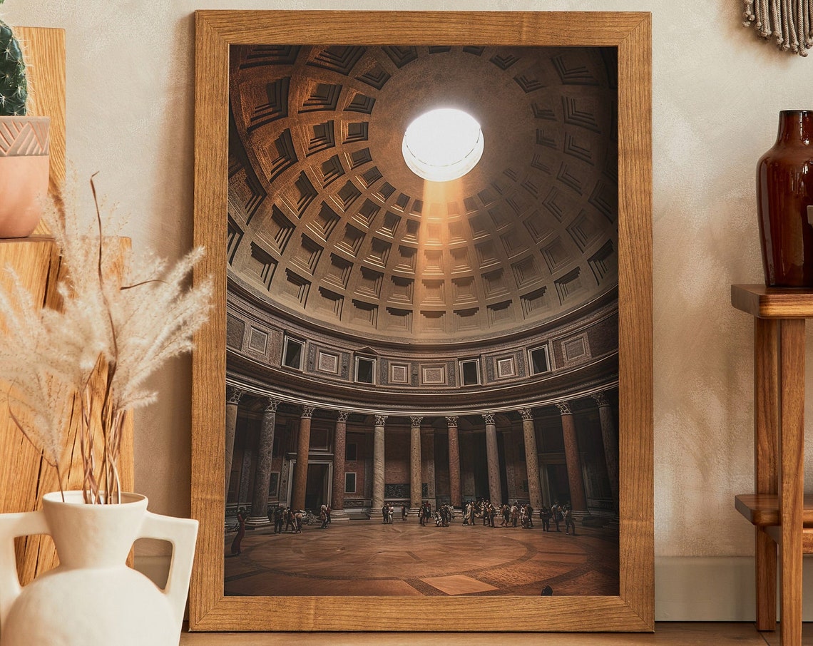 Rome Pantheon Interior Dome Oculus Sunbeam Photography Art Poster