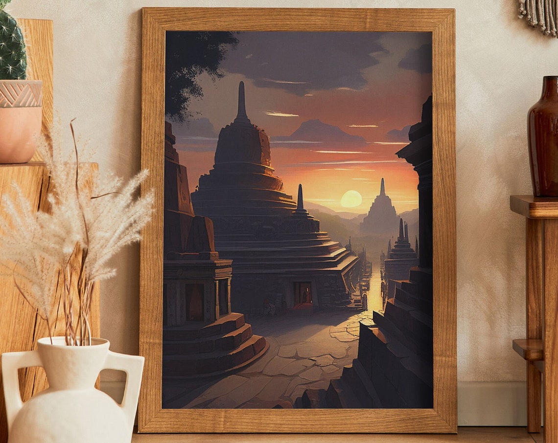 Borobudur Ancient Stone Corridor at Sunset Pathway Indonesia Poster
