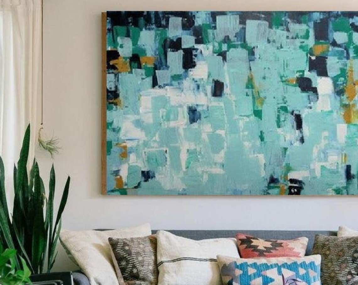 Mint Abstract Painting, Modern Living Room Art Print