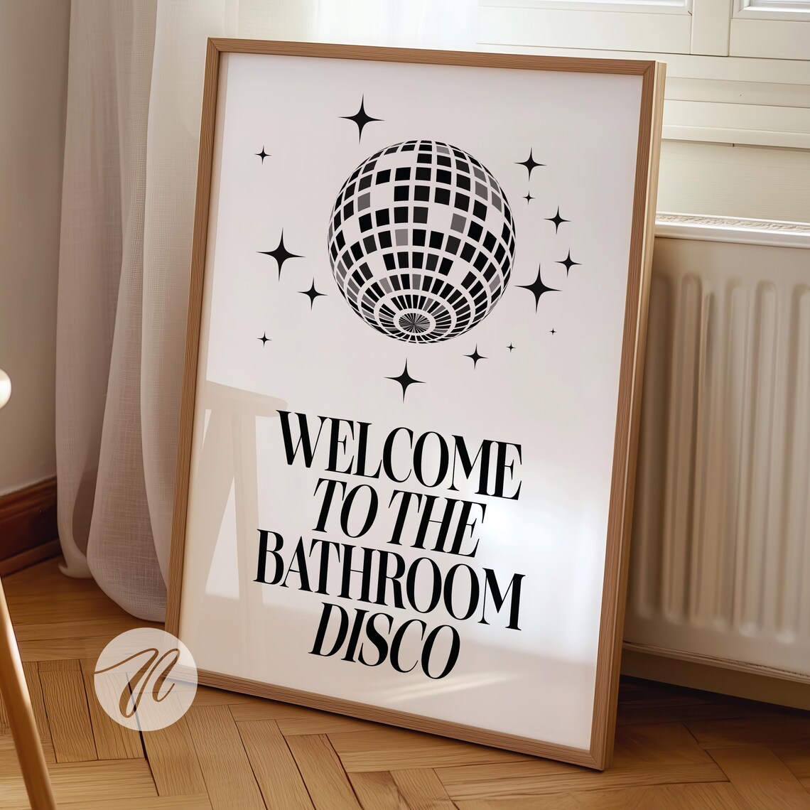Bathroom Disco Print, Black And White Minimalist Art