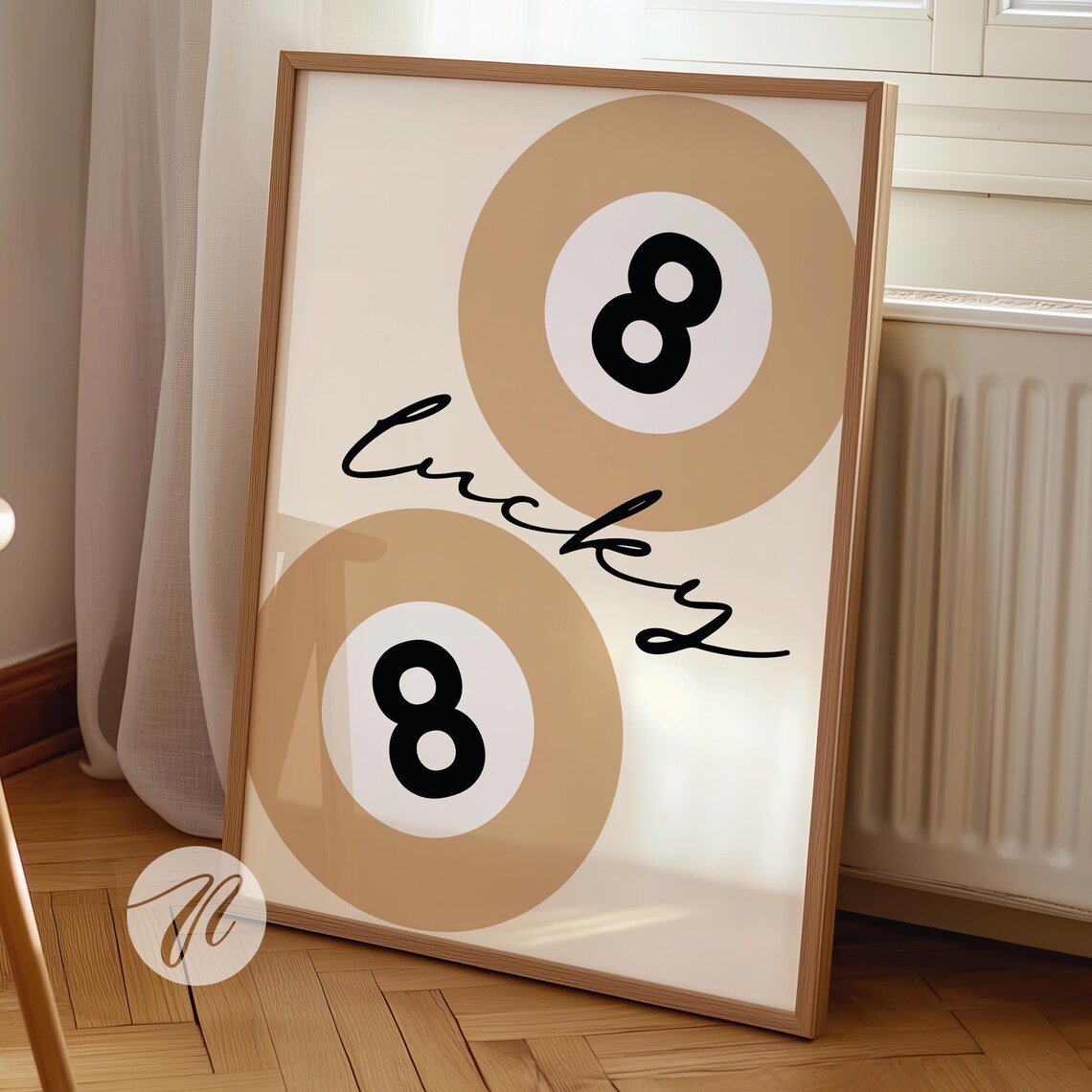 Lucky 8 Ball Beige Retro Pool Billiards Y2K Funky Neutral Poster