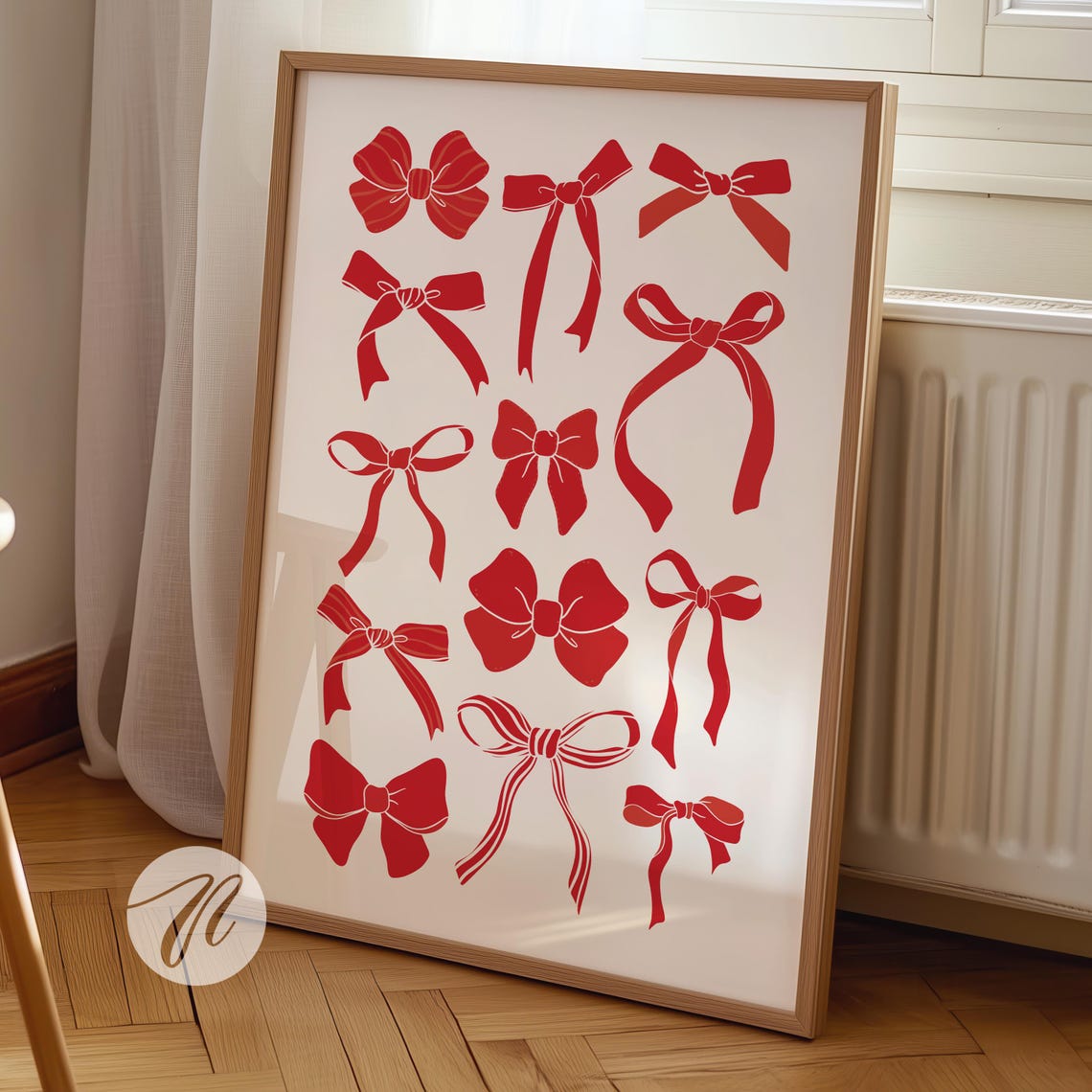 Red Ribbon Bows Collection Cream Coquette Preppy Dorm Room Wall Art