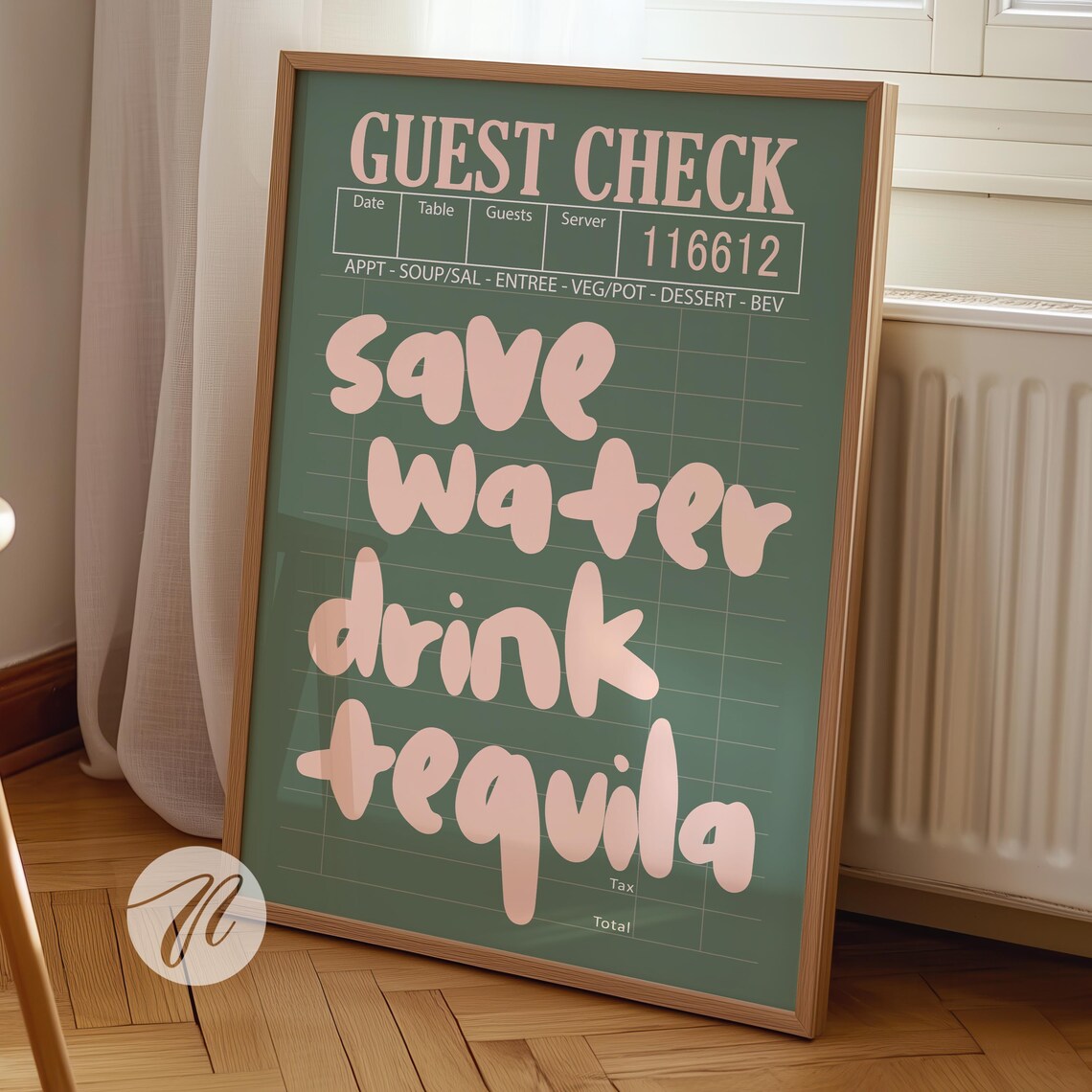 Save Water Drink Tequila Funny Guest Check Cocktail Bar Art Print