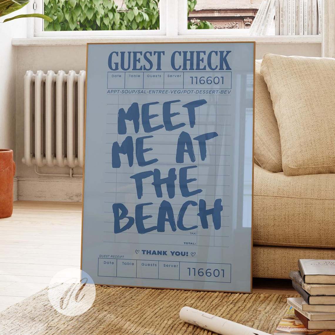 Meet Me At The Beach Guest Check Vintage Receipt Typography Poster