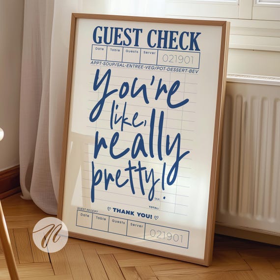 Youre Like Really Pretty Guest Check Prints Navy Blue Trendy Preppy Room Posters Coastal Cowgirl Wall Art Cute Apartment Decor