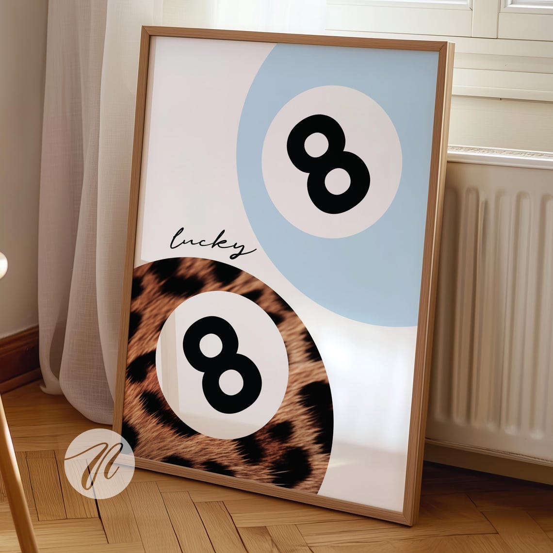 Light Blue Lucky 8 Ball Leopard Cheetah Pool Hall Dorm Wall Art
