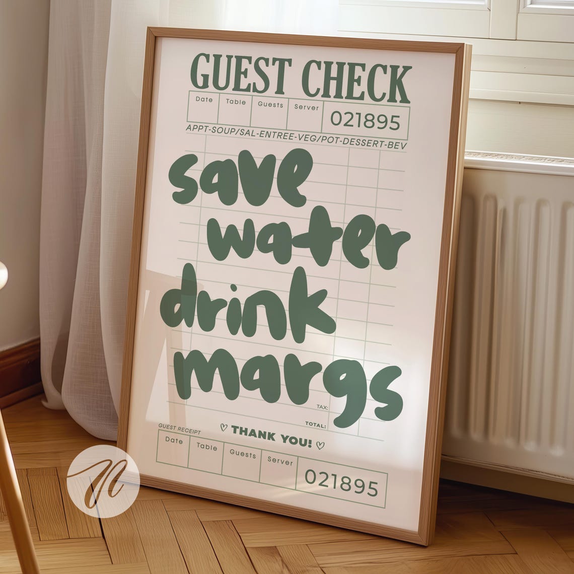Save Water Drink Margs Guest Check Cocktail Bar Funny Poster