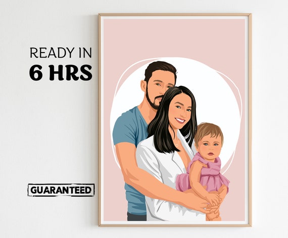 Custom Family Portrait Art Print, Anniversary Gift