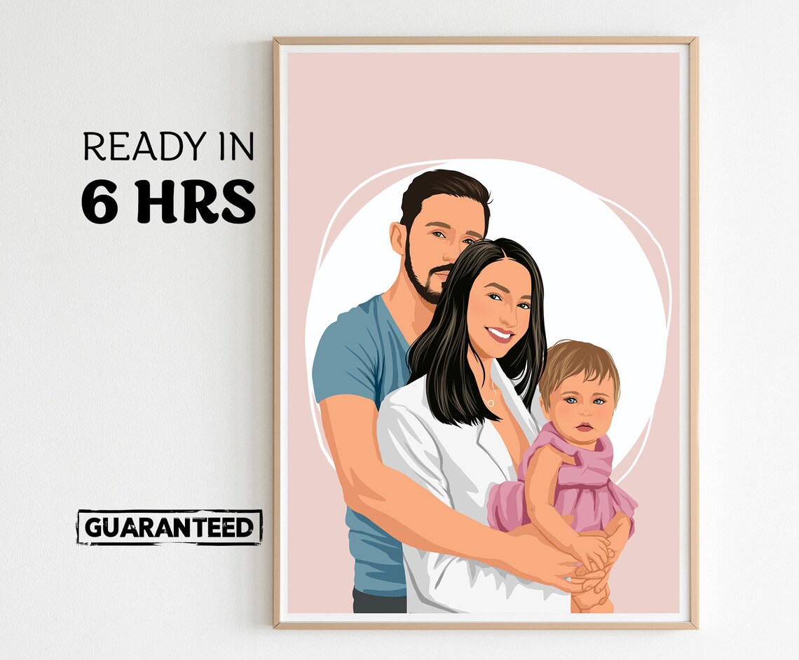 Custom Family Portrait Art Print, Anniversary Gift