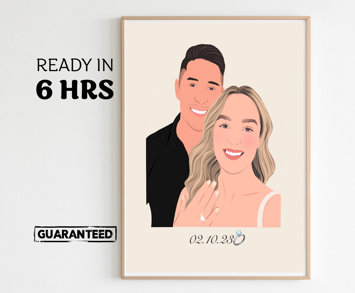 Faceless Engagement Portrait with Date 02.10.28 Illustration Poster