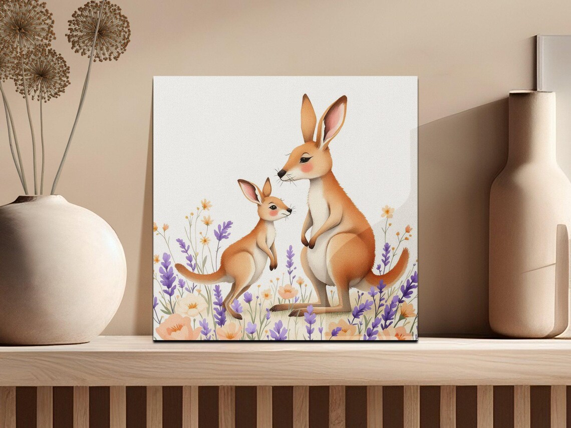 Mother Kangaroo and Joey Among Wildflowers Watercolor Poster - Image 3