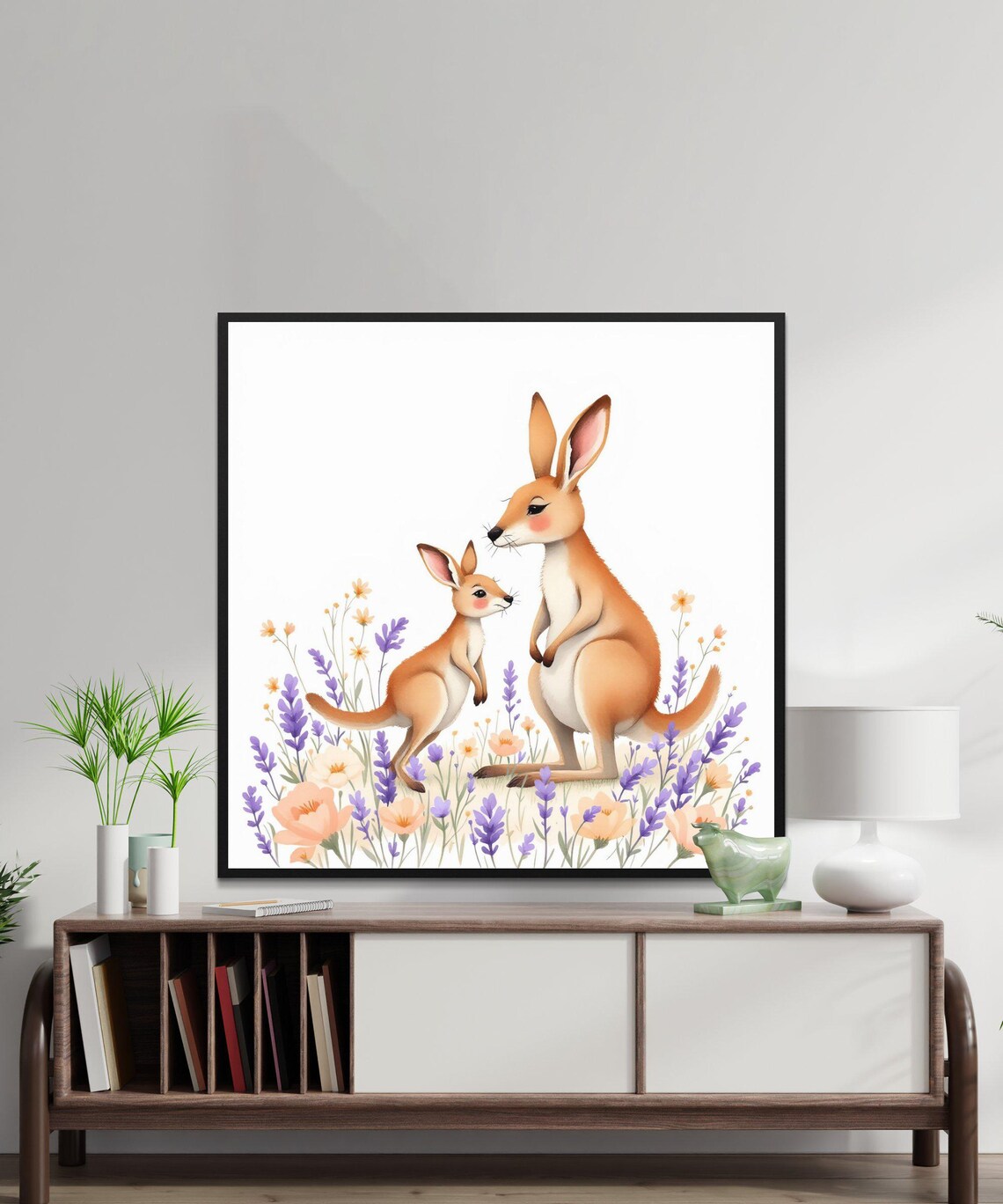 Mother Kangaroo and Joey Among Wildflowers Watercolor Poster - Image 2