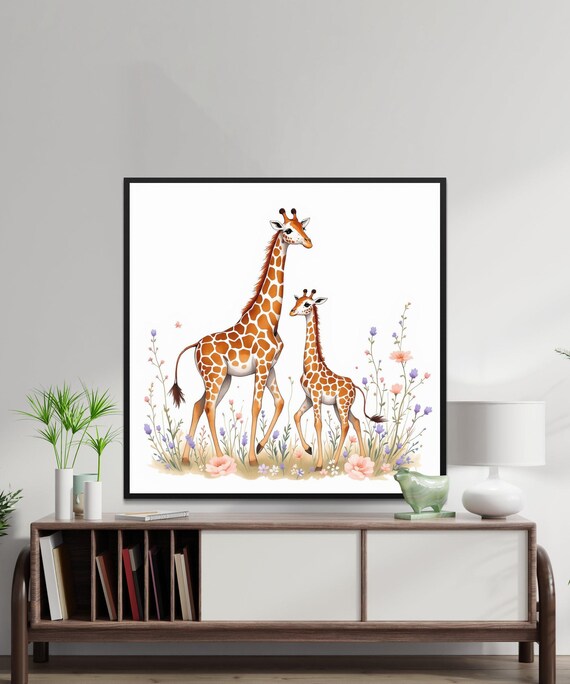 Wall Art Prints Cute Giraffe Watercolor Print Baby Animal Wall Art Decor Nursery Room Art Wildlife Illustration Instant