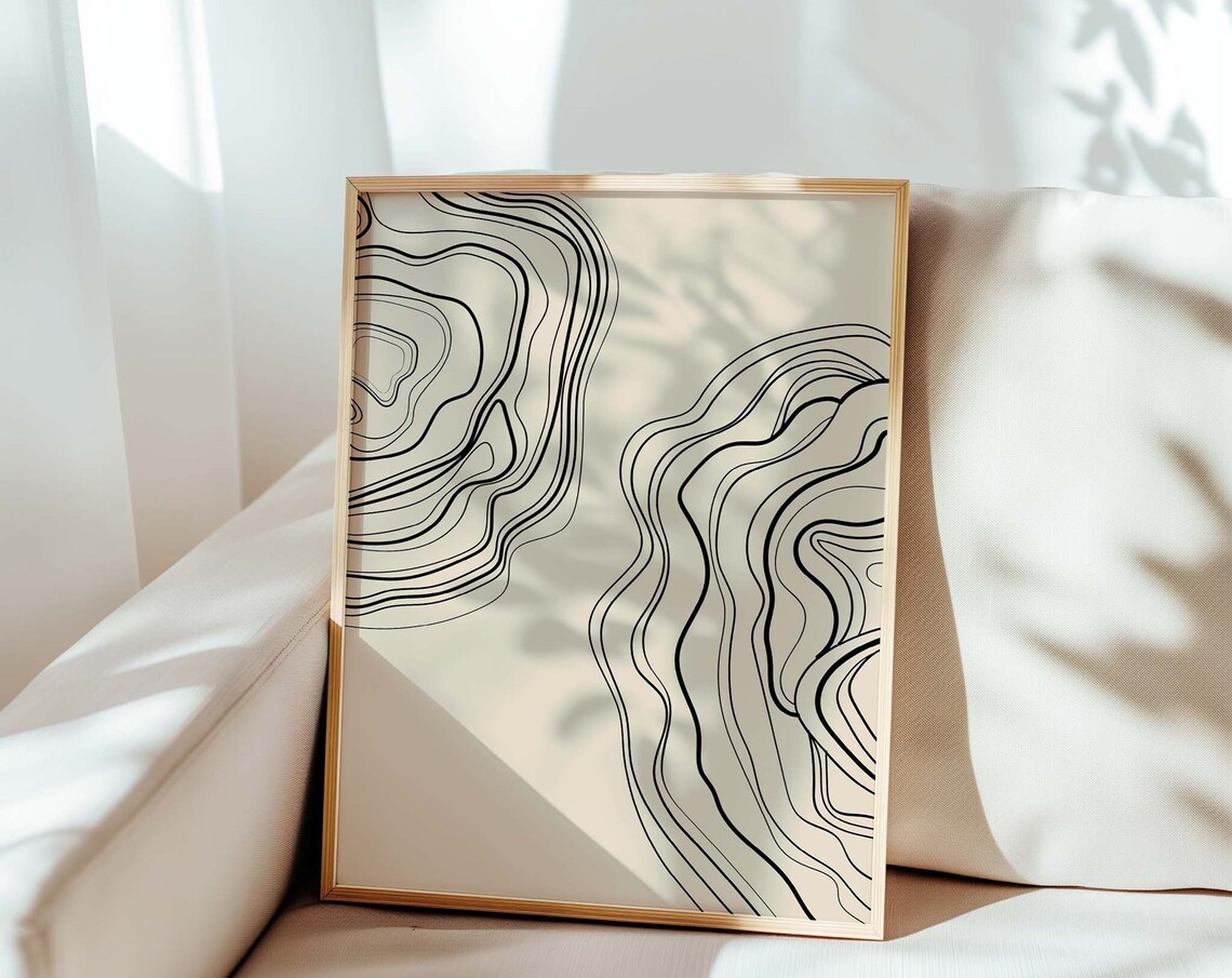 Abstract Black Wavy Line Art Print, Minimalist