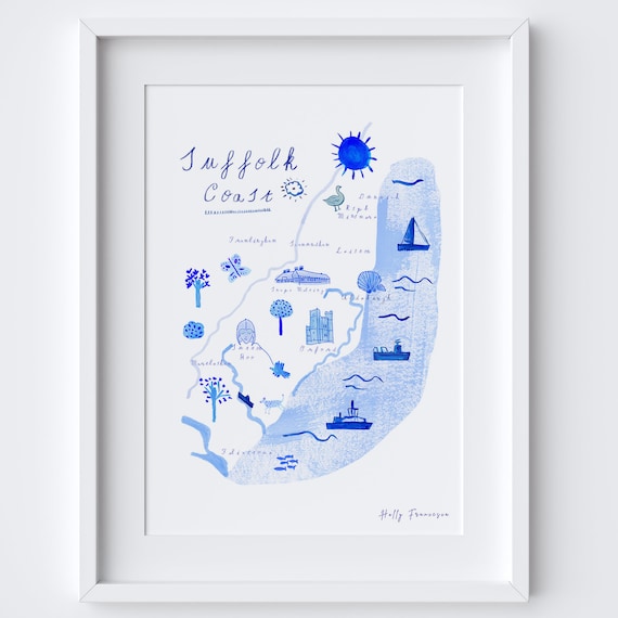 Suffolk Coast Map Poster, Heritage Style Travel Poster