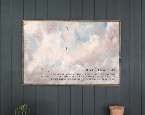Matthew 626 Sign The Birds Of The Air Scripture Sign Landscape Scripture Wall Art Vintage Wall Decor With Scripture Landscape B22