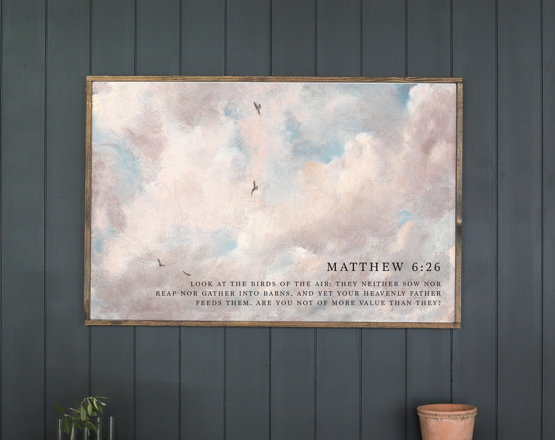 Matthew 626 Sign The Birds Of The Air Scripture Sign Landscape Scripture Wall Art Vintage Wall Decor With Scripture Landscape B22