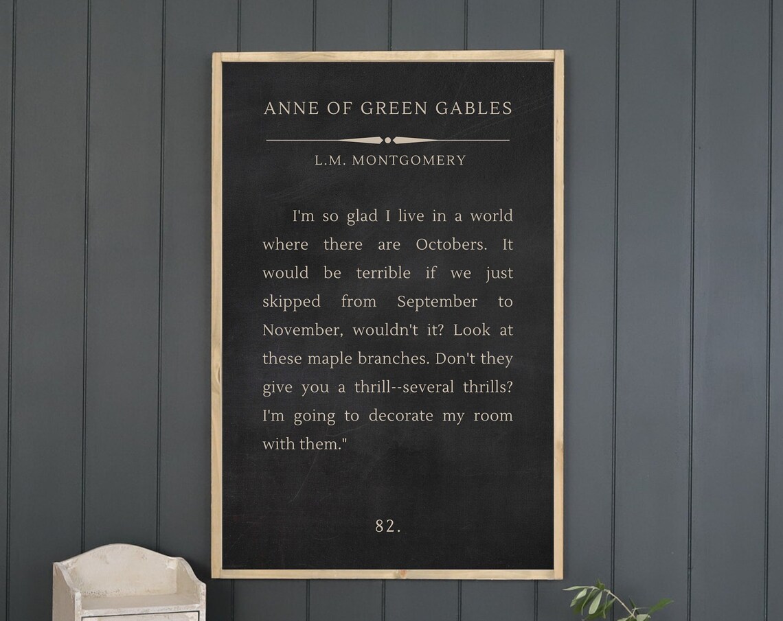 Anne of Green Gables October Quote Book Page Literary Sign Poster