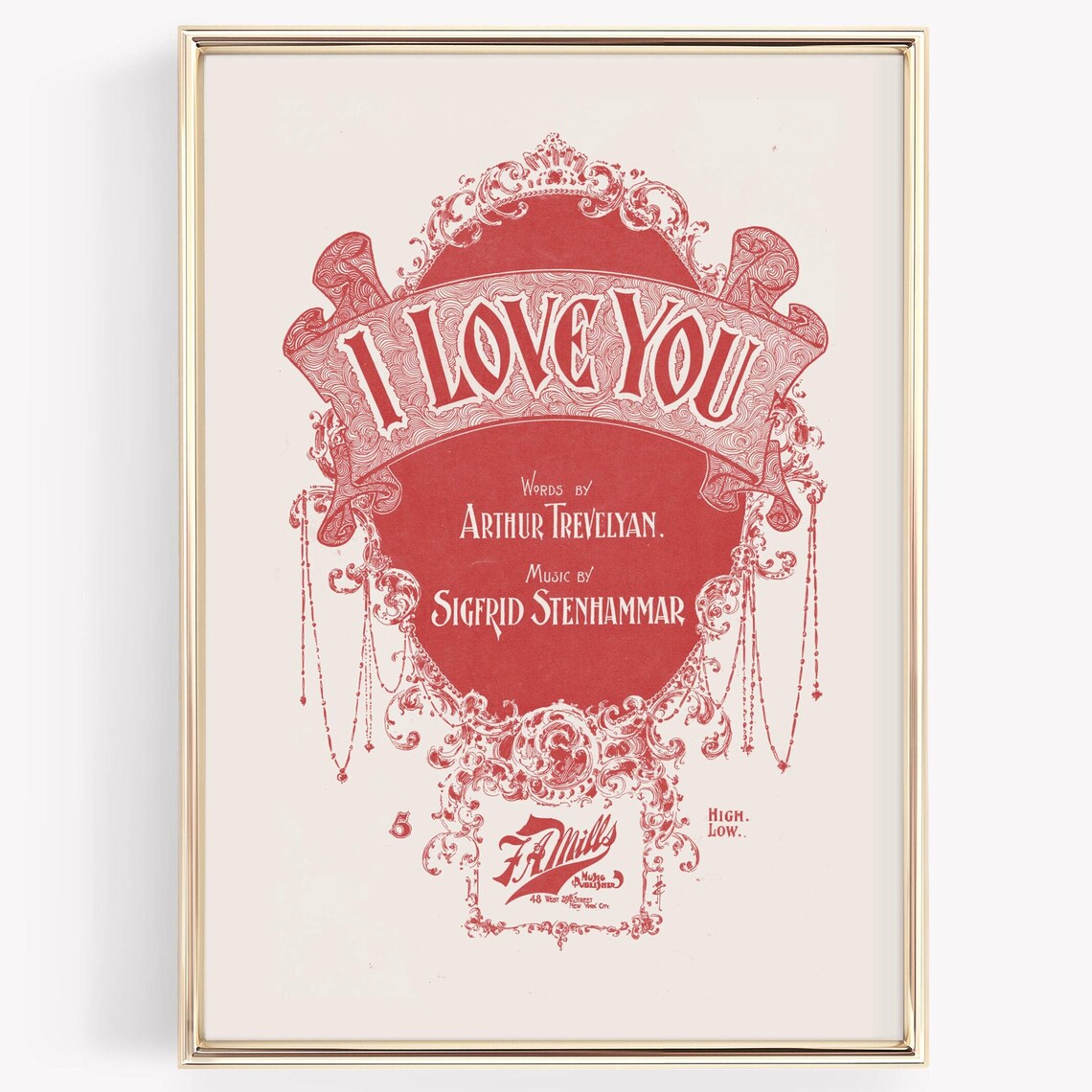 I Love You Ornate Red Antique Sheet Music Cover Valentine Art Poster