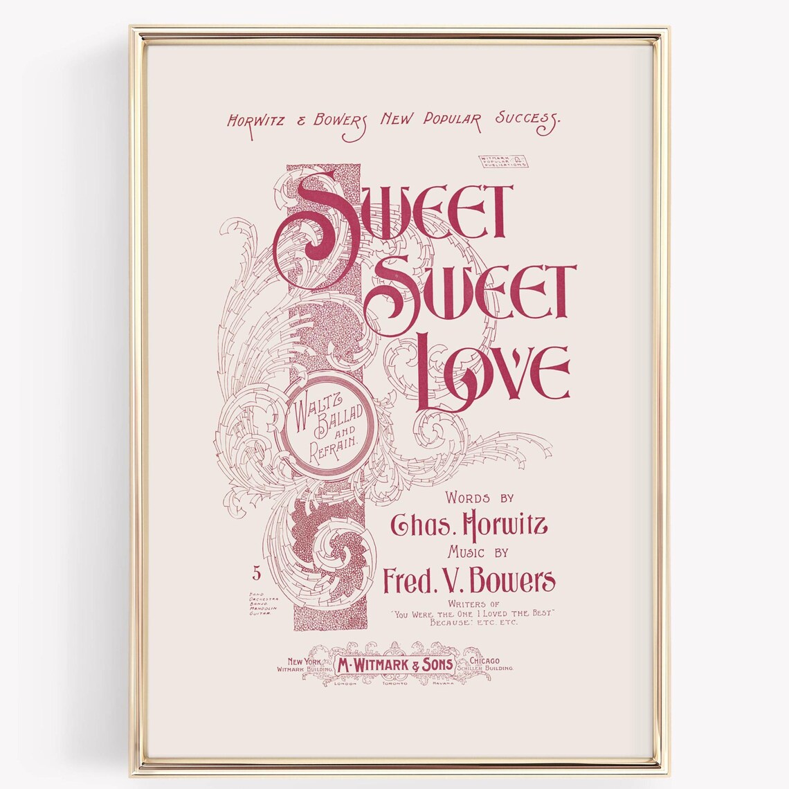Sweet Sweet Love Antique Waltz Ballad Sheet Music Cover Art Poster