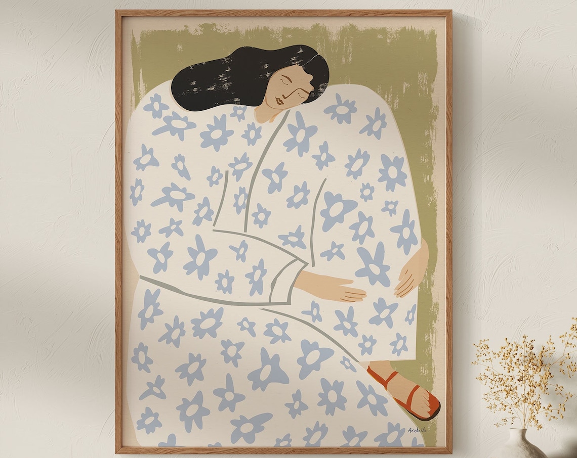 Sleeping Woman Art Print, Midcentury Modern Minimalist