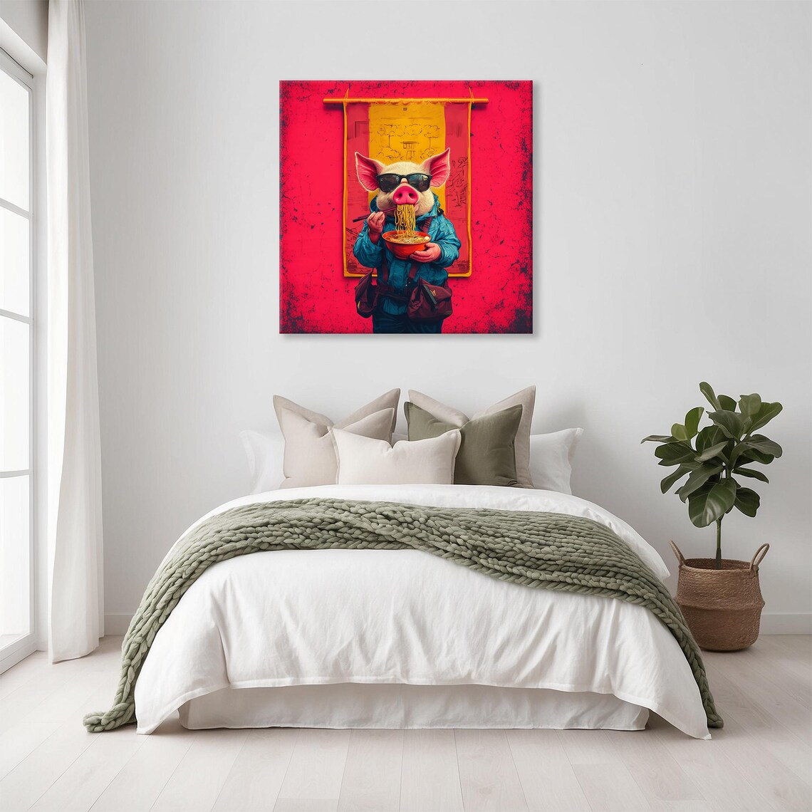 Pig Sunglasses Ramen Noodle Shop Cool Pop Art Animal Art Poster