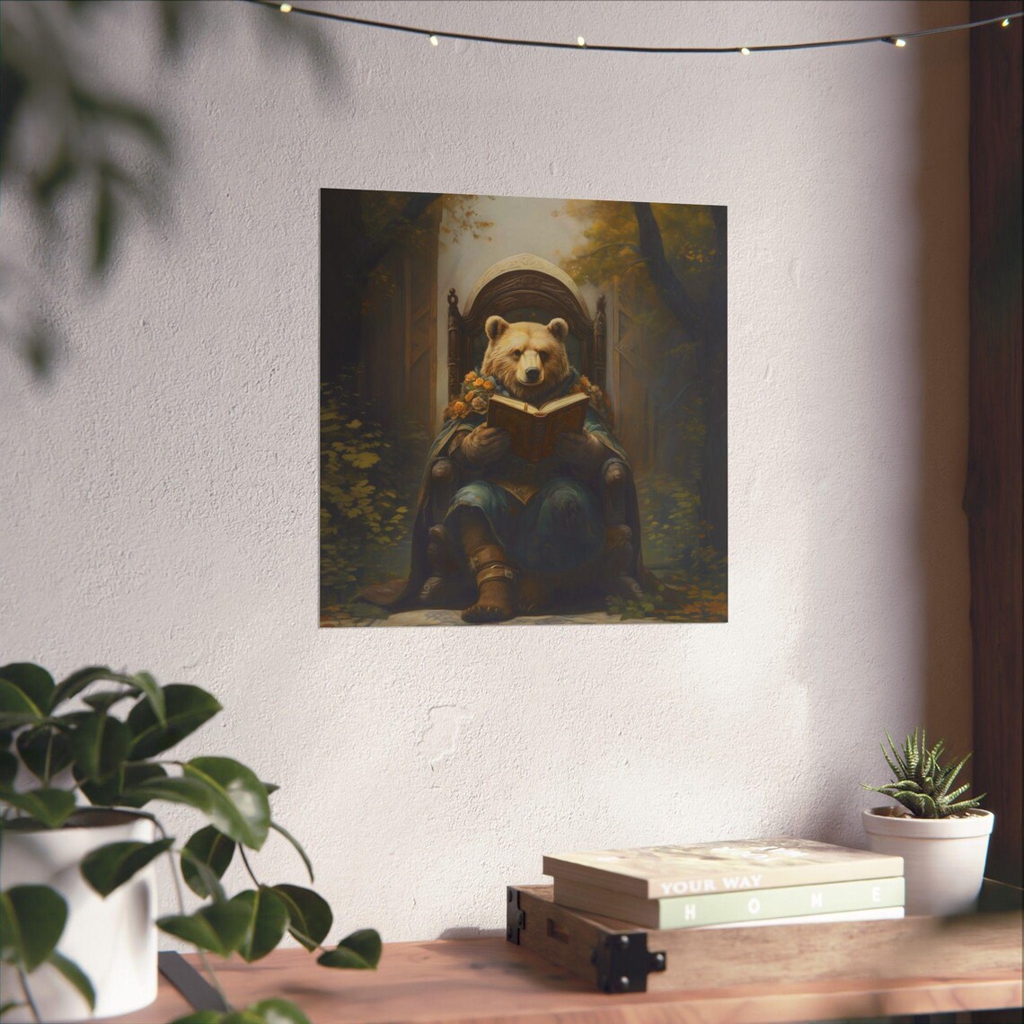 Scholar Bear Book Forest Chair Roses Fairytale Animal Wall Print