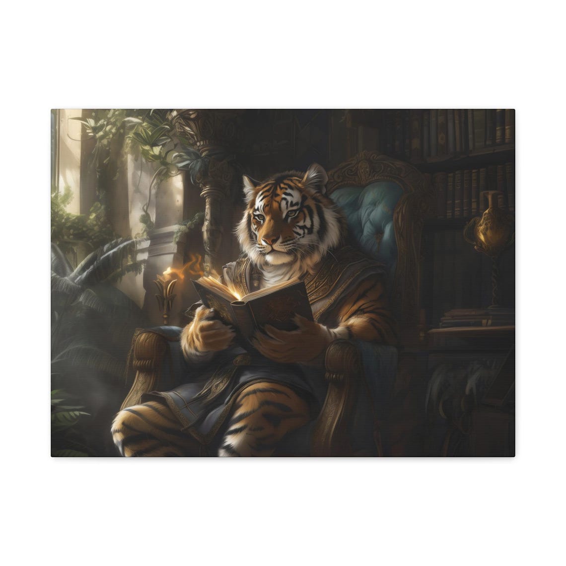 Tiger Reading Maximalist Eclectic Victorian Print Bold Altered Animal Portrait Fantasy Fun Colorful Renaissance Rustic Art - Image 2