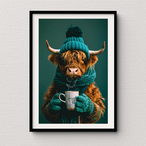 Print Highland Cow Drinking Coffee Chilling Cute Cow Wall Art For The Animal Lover Aesthetic Prints Prints Cow Prints
