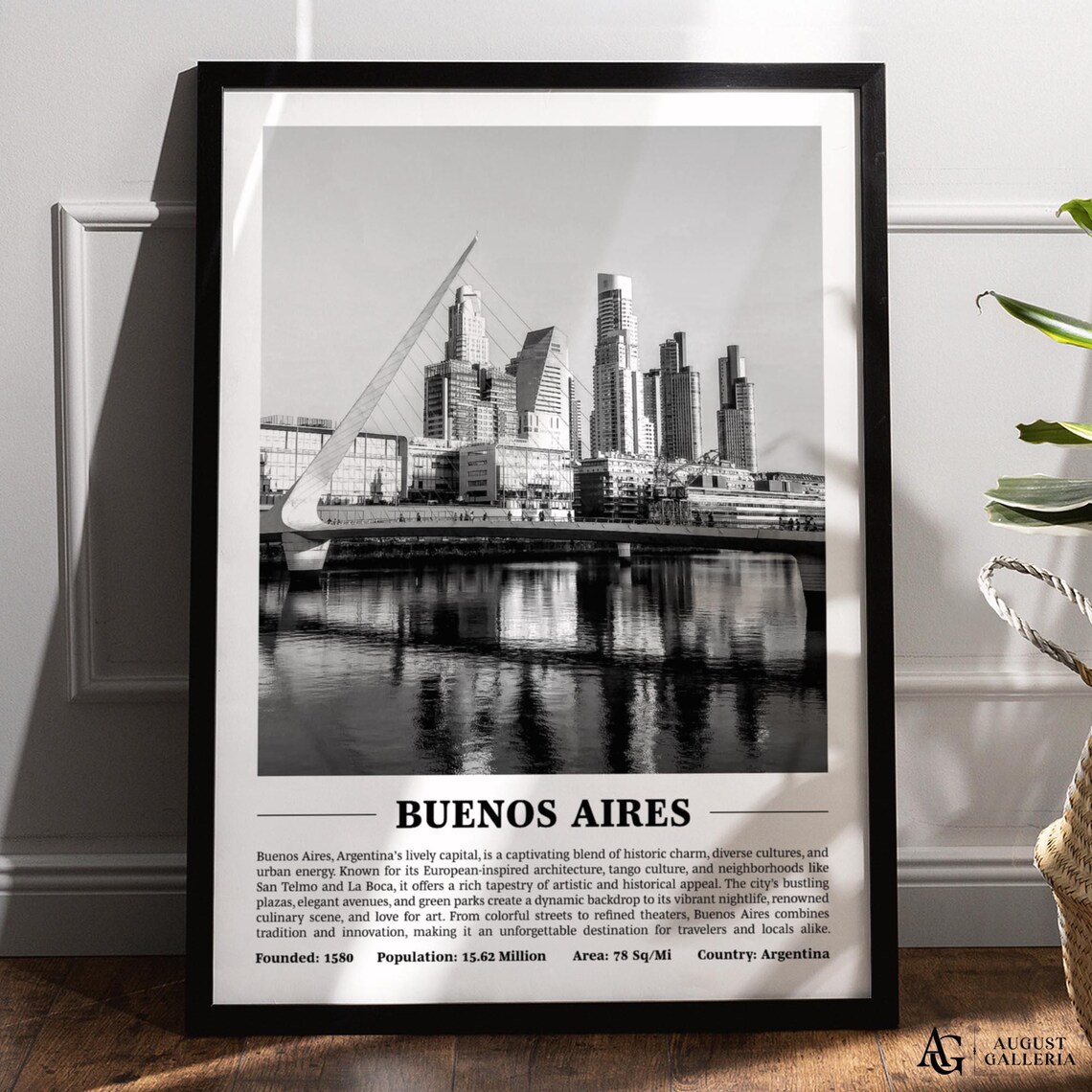 Buenos Aires Black And White Skyline Travel Poster Argentina City