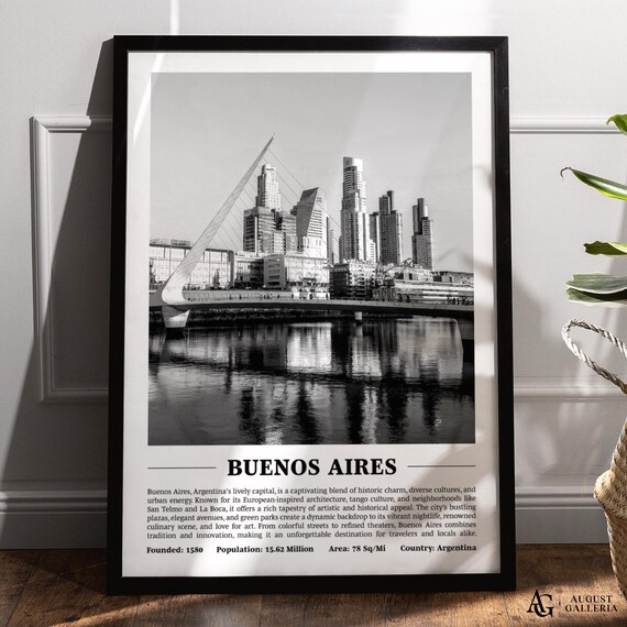 Buenos Aires Black And White Skyline Travel Poster Argentina City