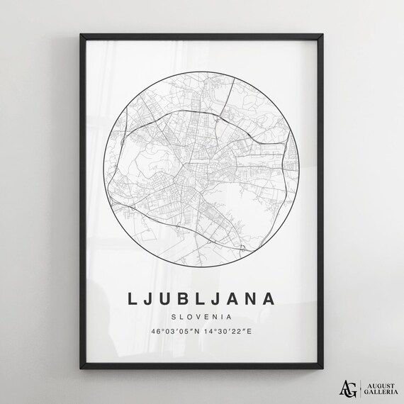 Ljubljana Slovenia Black And White Circular City Street Map Poster