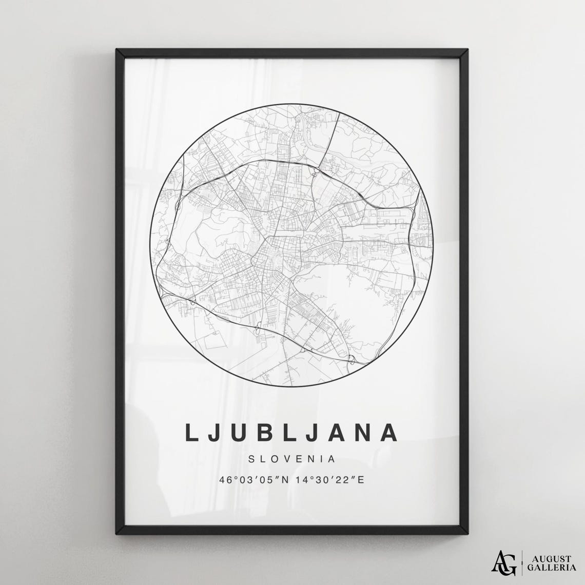 Ljubljana Slovenia Black And White Circular City Street Map Poster