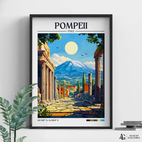 Pompeii Italy Retro Travel Poster, Wanderlust