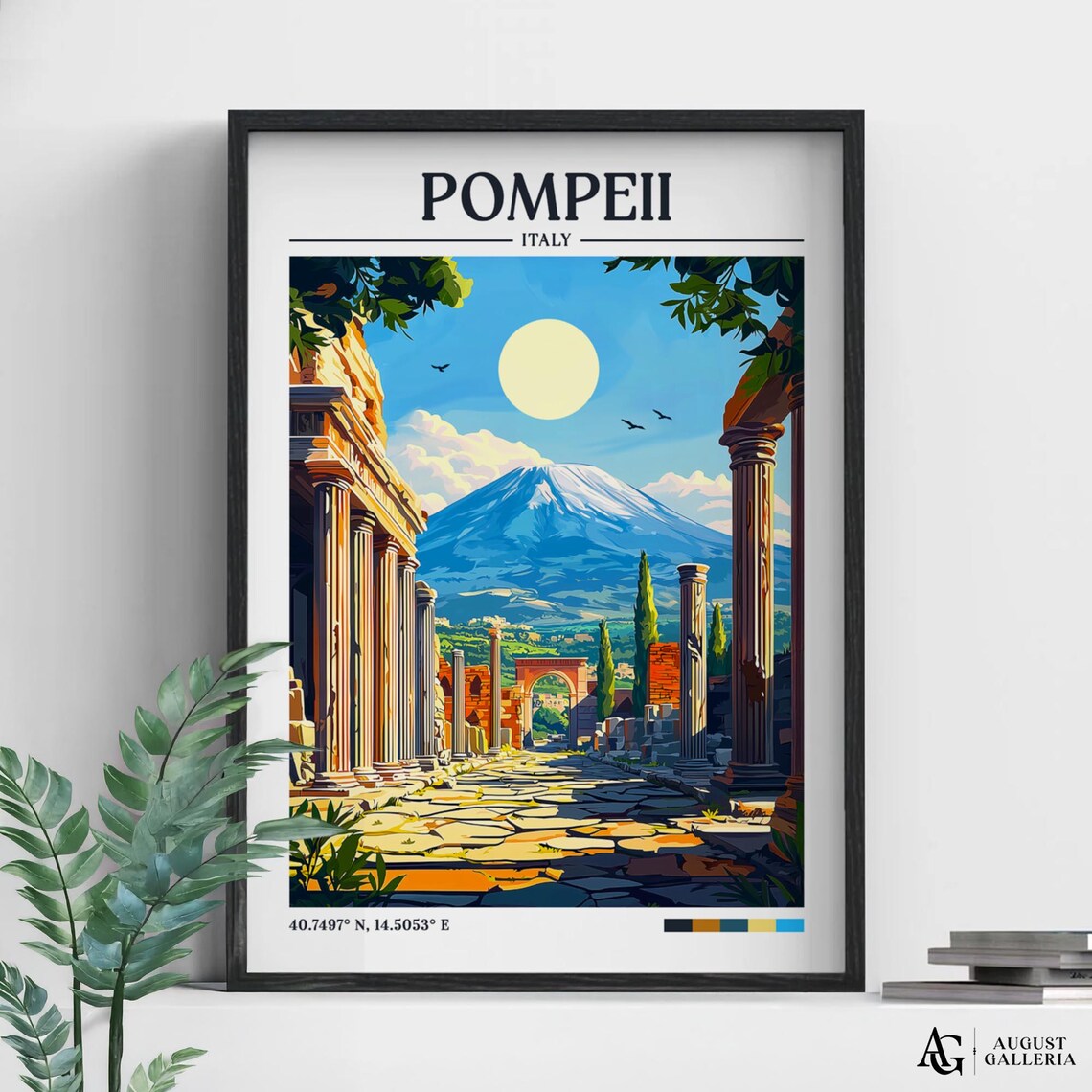 Pompeii Italy Retro Travel Poster, Wanderlust