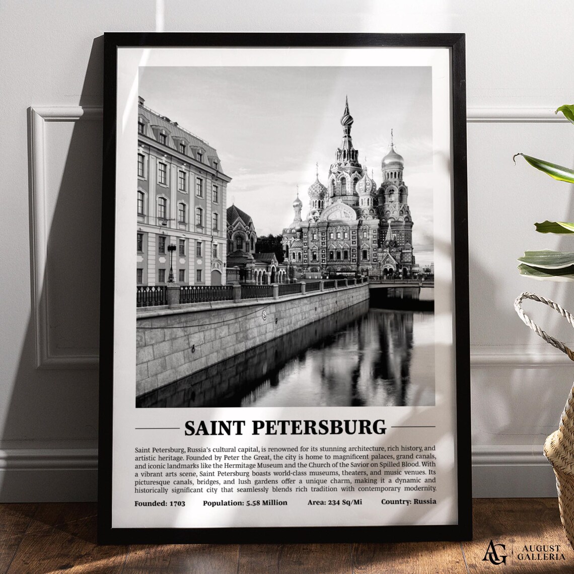 Saint Petersburg Russia Black and White City Canal Church Poster