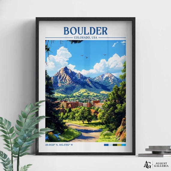 Boulder Colorado Retro Travel Print Wanderlust Posters Wall Art Framed Prints Canvas Poster