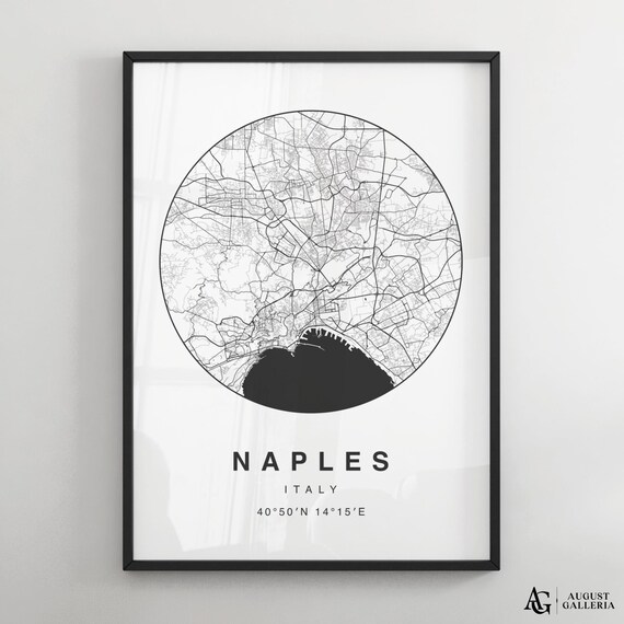 Naples Italy Minimalist Circular City Map Coordinates Decor Poster