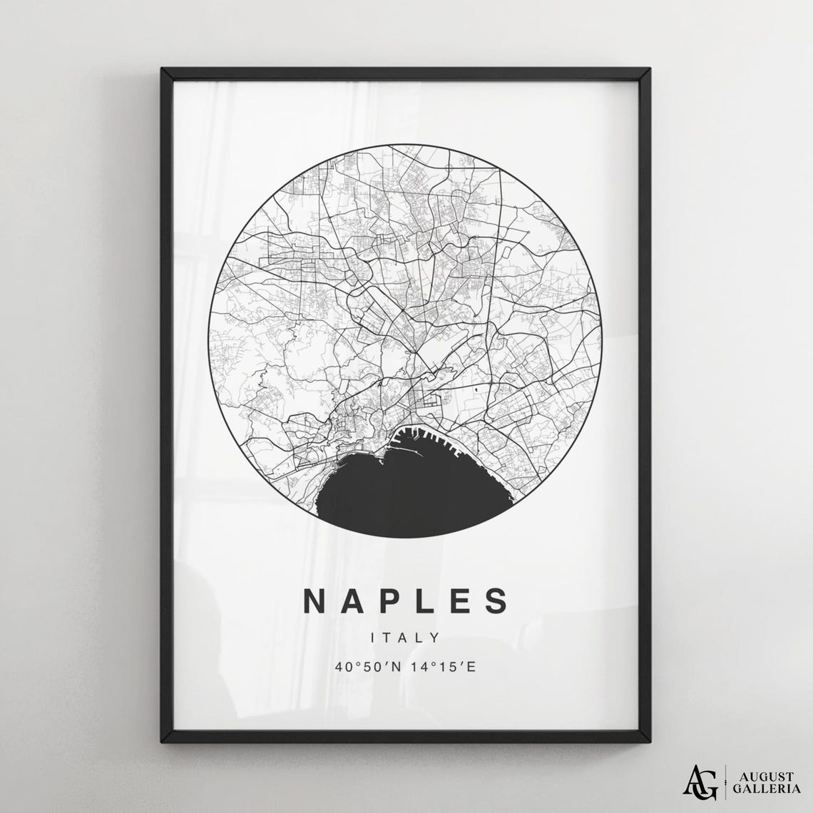 Naples Italy Minimalist Circular City Map Coordinates Decor Poster