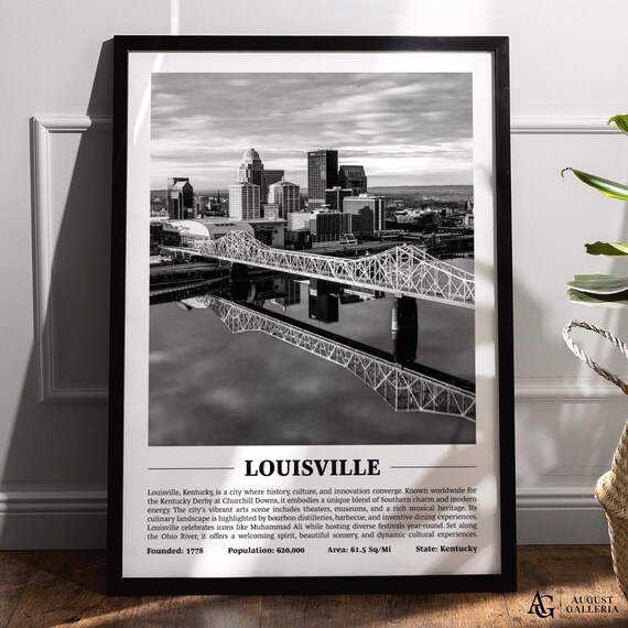 Louisville Kentucky Black and White Bridge Skyline Photo Poster