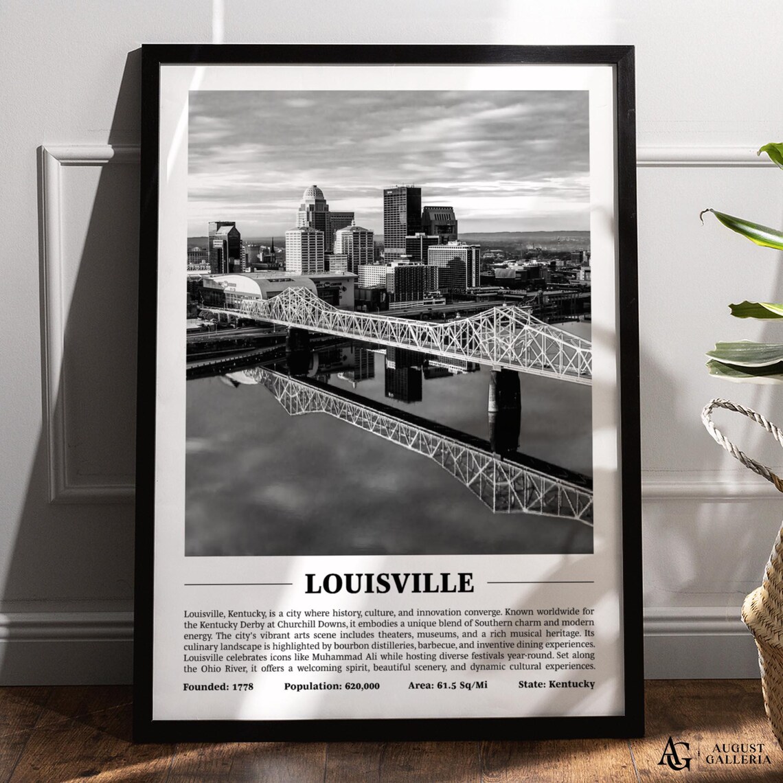 Louisville Kentucky Black and White Bridge Skyline Photo Poster