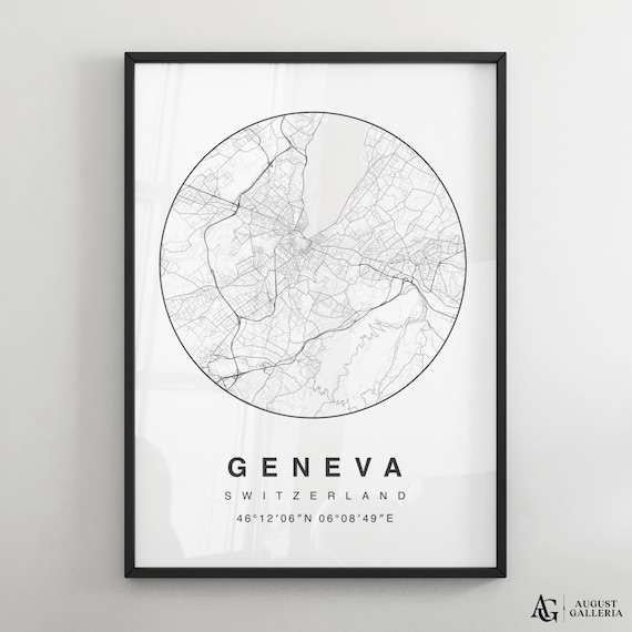 Geneva Switzerland Minimalist City Map Circle Street Plan Poster