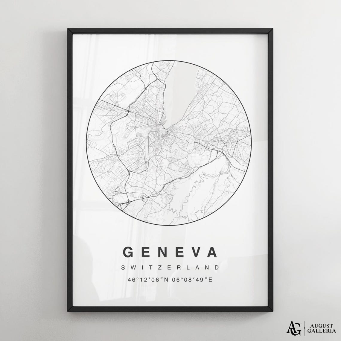 Geneva Switzerland Minimalist City Map Circle Street Plan Poster