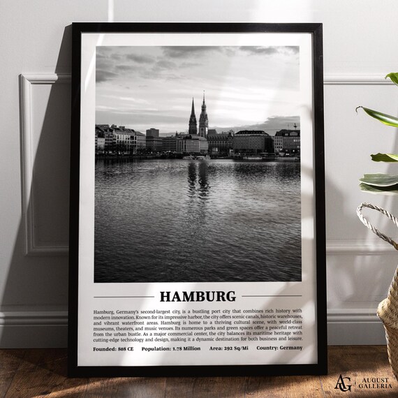 Hamburg Germany Black and White Binnenalster Waterfront City Poster
