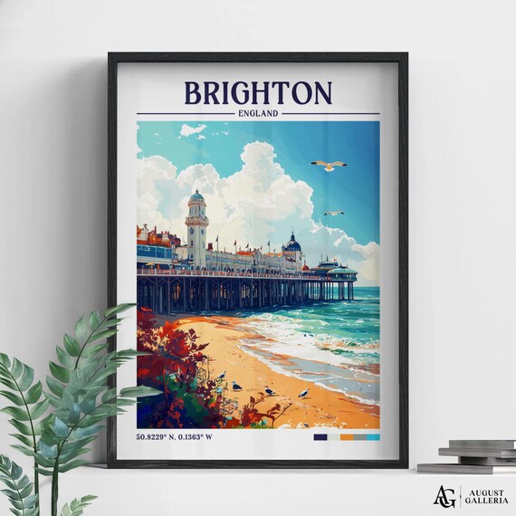 Brighton England Beach Pier Coastal Seaside Retro Travel Poster