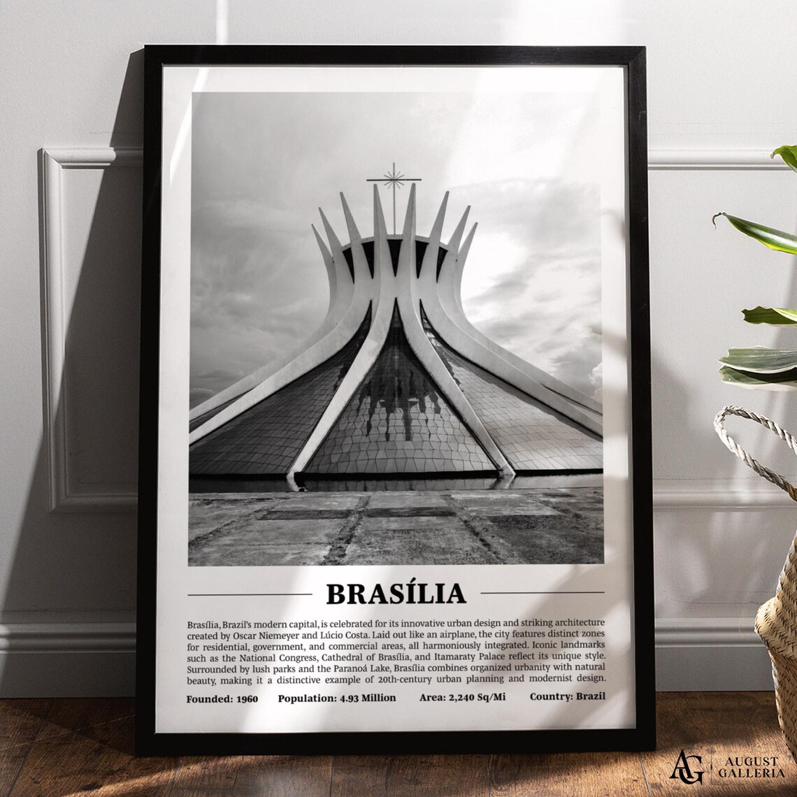 Brasilia Cathedral Black White Modernist Architecture Brazil Travel Poster