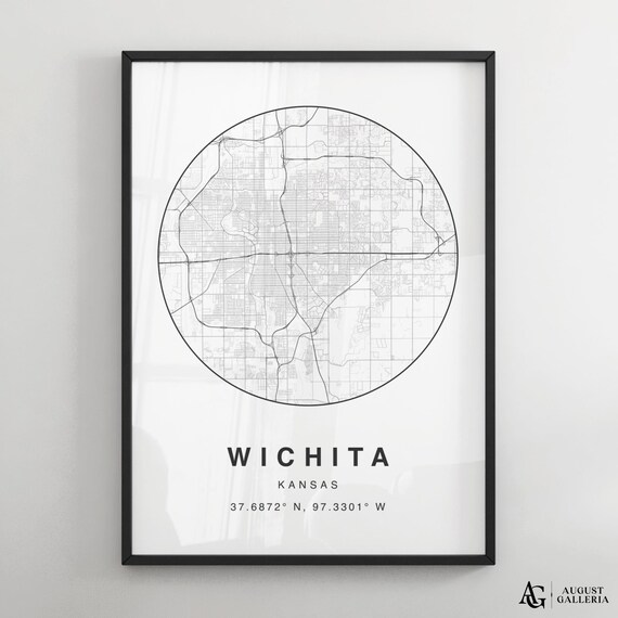 Wichita Kansas Circular City Map Minimalist Black White Poster