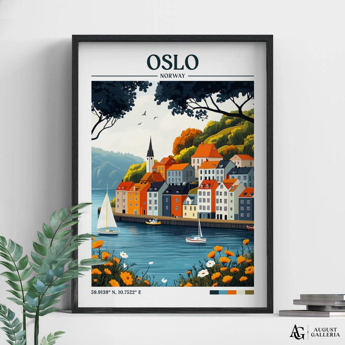 Oslo Norway Retro Travel Print Wall Art Framed Canvas Poster Illustration Wanderlust