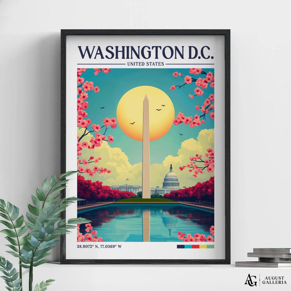 Washington Retro Travel Print Wall Art Framed Canvas Poster Illustration Wanderlust