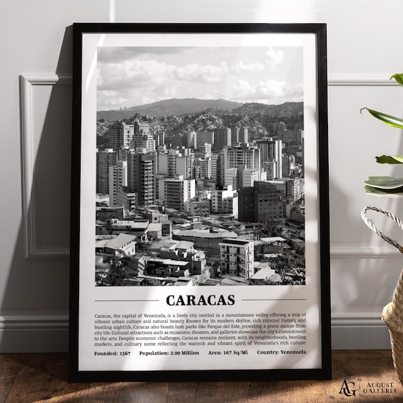 Caracas Black And White Skyline Travel Poster Venezuela City Photography